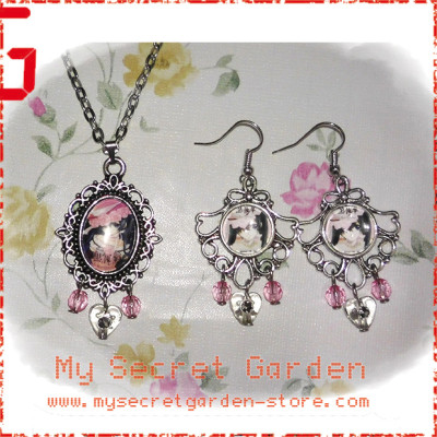 Black Butler ( Kuroshitsuji ) 黒執事 Ciel Phantomhive anime Cabochon Necklace & Earrings Set